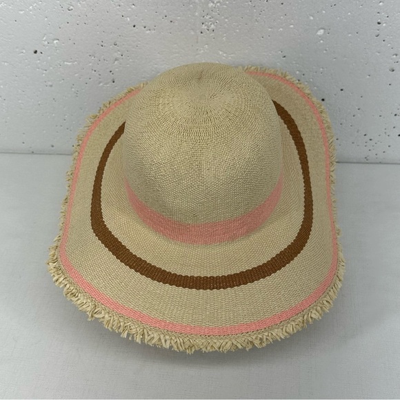 Roxy size M/ L Straw Pink Stripe Floppy Fringe Sun Hat - Picture 3 of 11